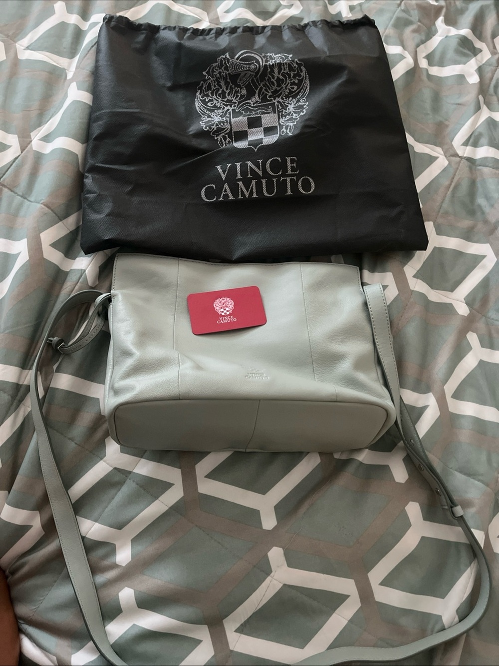 Vince Camuto Light Mint Leather Messenger Crossbody